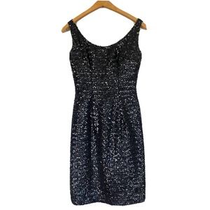 Ted Brown Vintage 1960s Dress Black Sequin Evening Cocktail Sleeveless Fitted XS